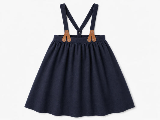 Wool Suspender Skirt - Navy
