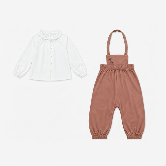 Baby Girls Halter Romper With Shirt - Beige