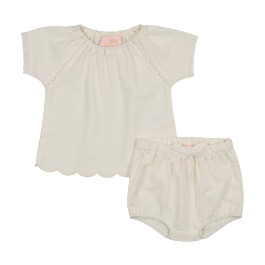 Baby Girls Ramie Set - Cream