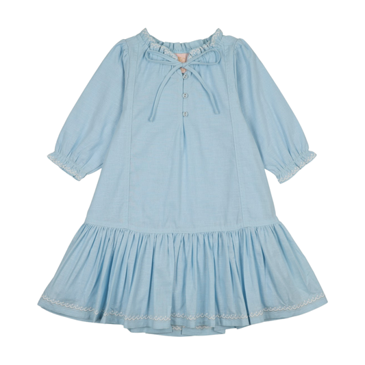 Girls Ramie Dress 3/4 Sleeves - Aquamarine