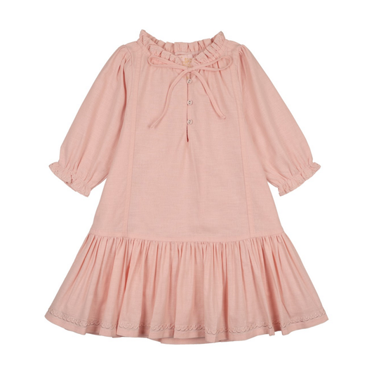 Girls Ramie Dress 3/4 Sleeves - Pink