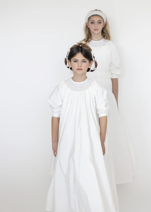 Pavo Girls Taffeta Gown - White