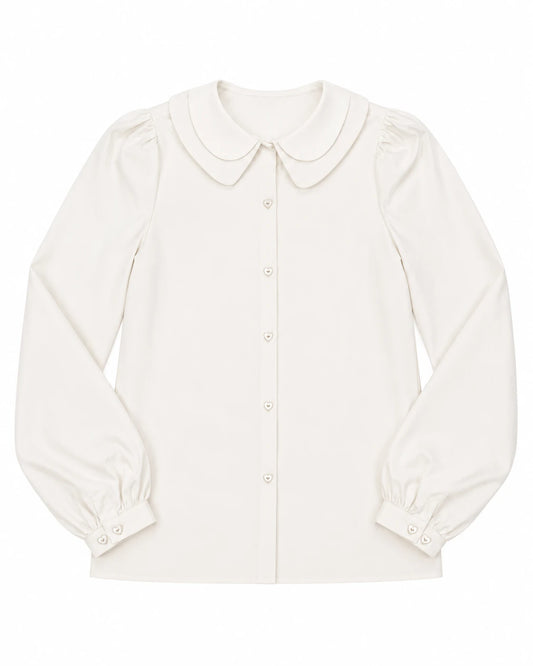 Teens Double Collar Taffeta Shirt - Cream
