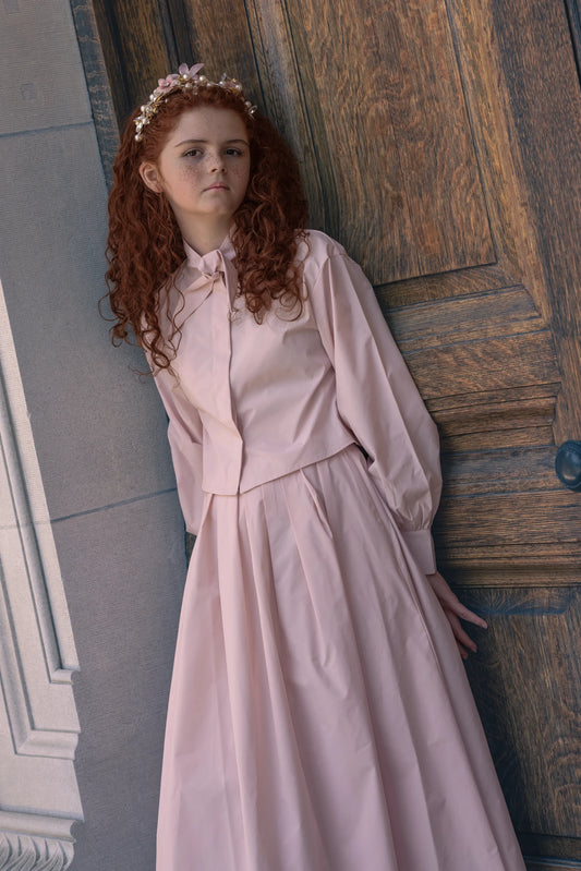 Teens Pleated Circle Taffeta Skirt - Antique Pink