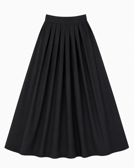 Teens Pleated Circle Taffeta Skirt - Black