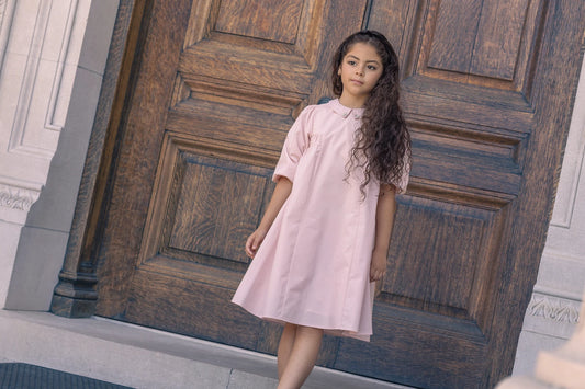 Girls Taffeta Party Dress with Collar - Antique Pink
