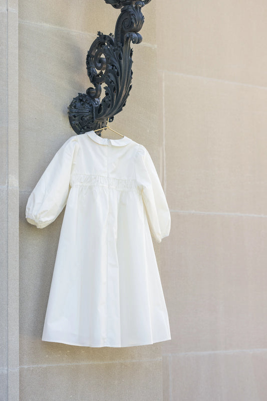Girls Taffeta Party Dress with Collar - Cream