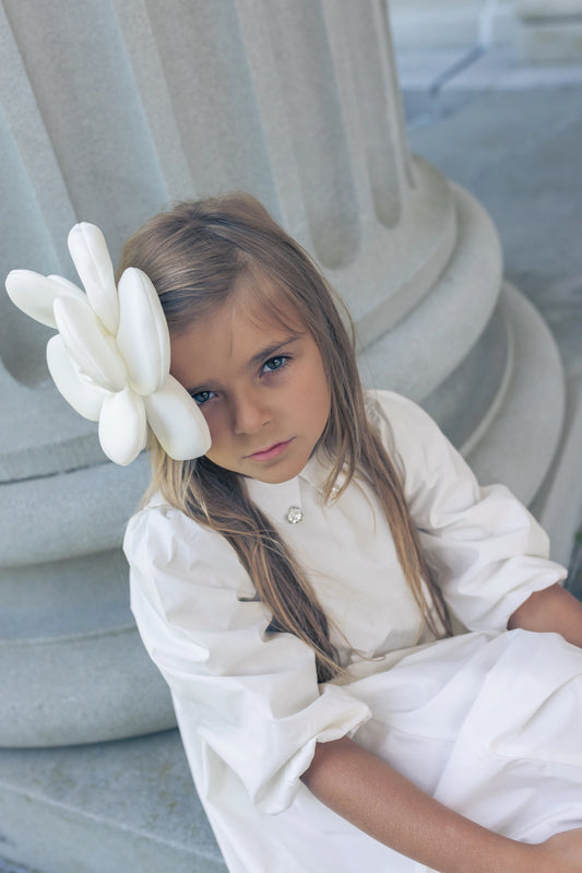 Girls Taffeta Party Dress with Collar - Cream