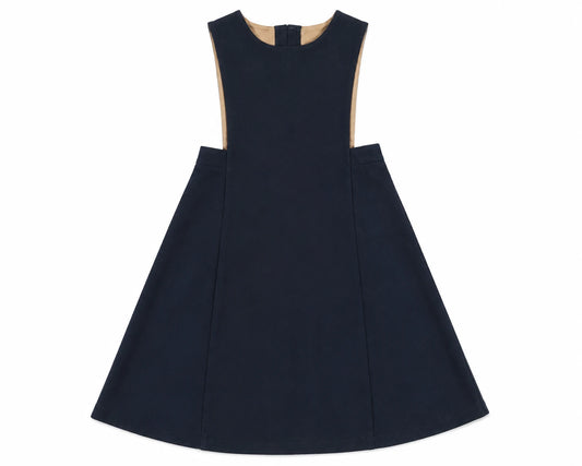 Wool Pinafore Sleeveless Dress - Navy