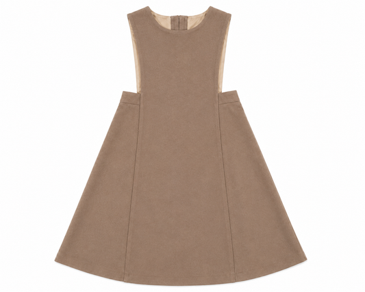 Wool Pinafore Sleeveless Dress - Beige