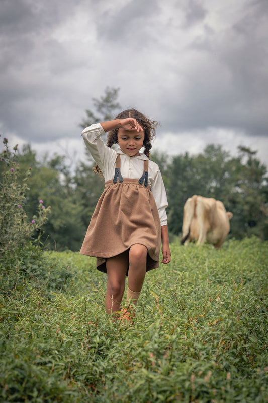 Wool Suspender Skirt - Beige