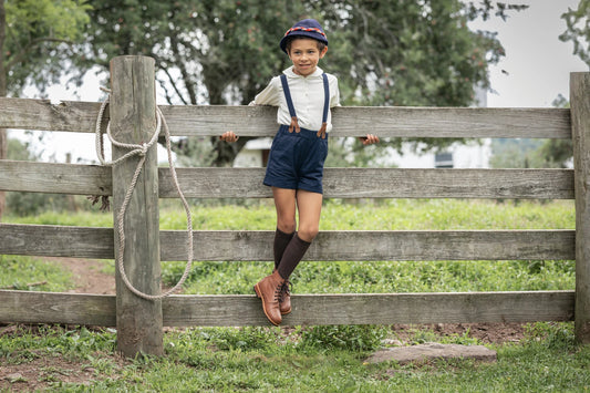 Boys Suspender Shorts - Navy