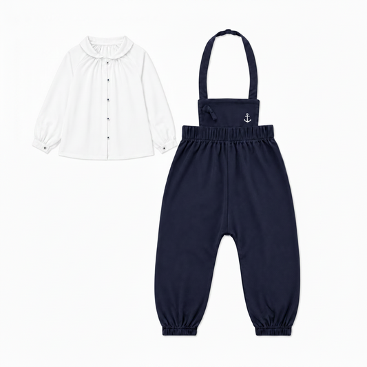 Baby Girls Halter Romper With Shirt - Navy