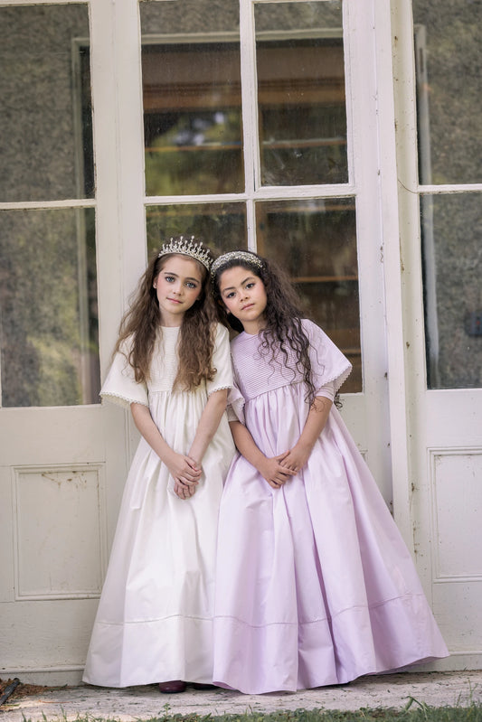 Alice Taffeta Pintuck Bib Gown - Pale Lavender