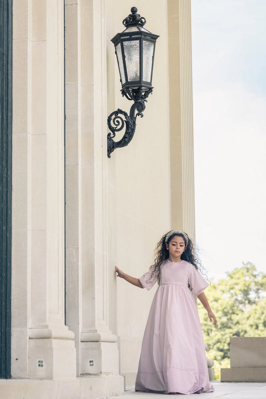 Alice Taffeta Pintuck Bib Gown - Pale Lavender